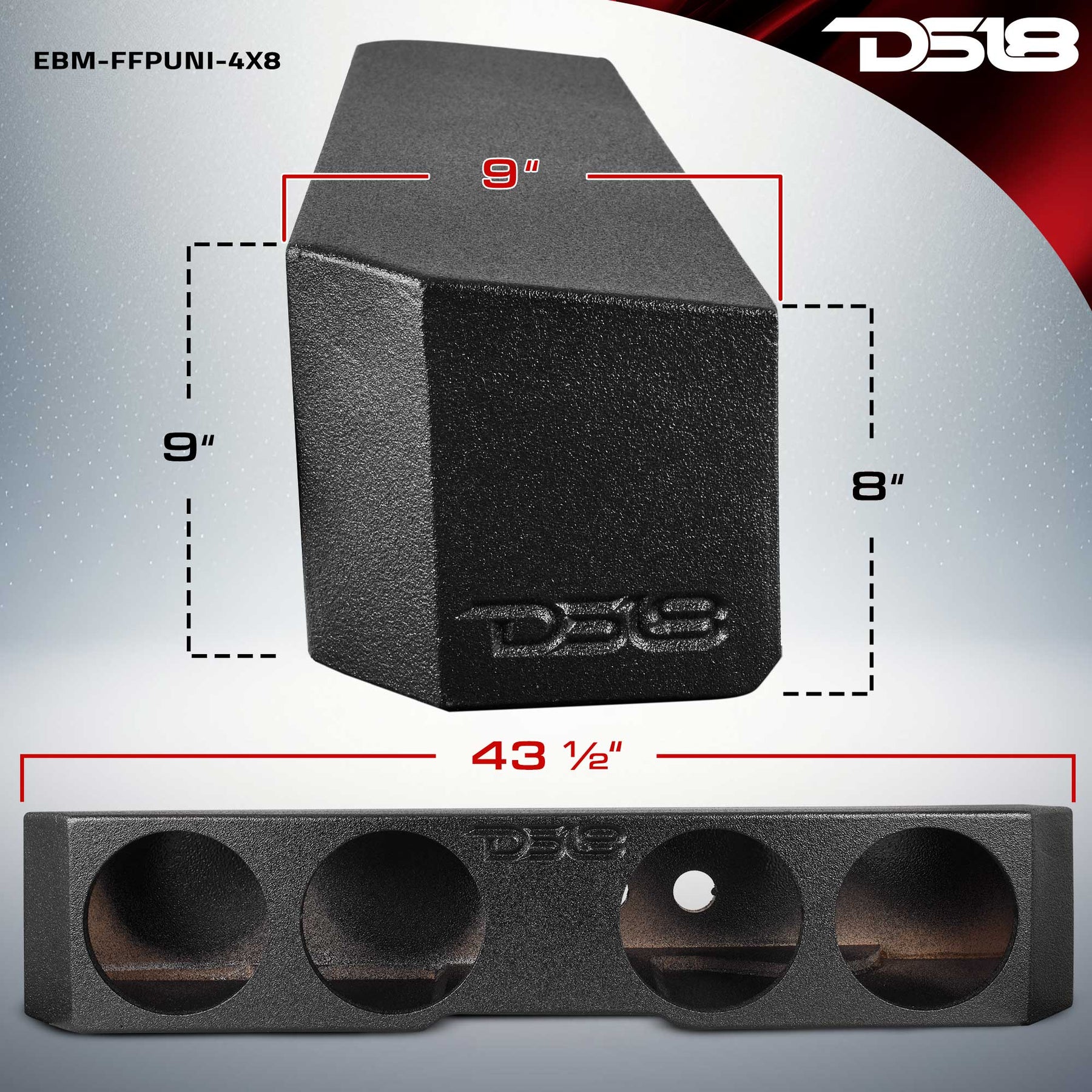Universal Subwoofer Enclosure for four 8" Subwoofers, Under Rear Seat Front-Fire Ported Box