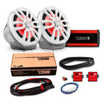 8" Loaded Flat Mount Speaker Pods with Amplifier, Installation Kit and RGB LED Lights, Package for Can-Am Spyder & Ryker