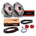 8" Loaded Flat Mount Speaker Pods with Amplifier, Installation Kit and RGB LED Lights, Package for Can-Am Spyder & Ryker