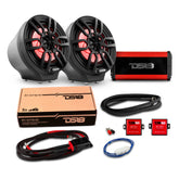 6.5" Loaded Flat Mount Speaker Pods with Amplifier, Installation Kit and RGB LED Lights, Package for Can-Am Spyder & Ryker