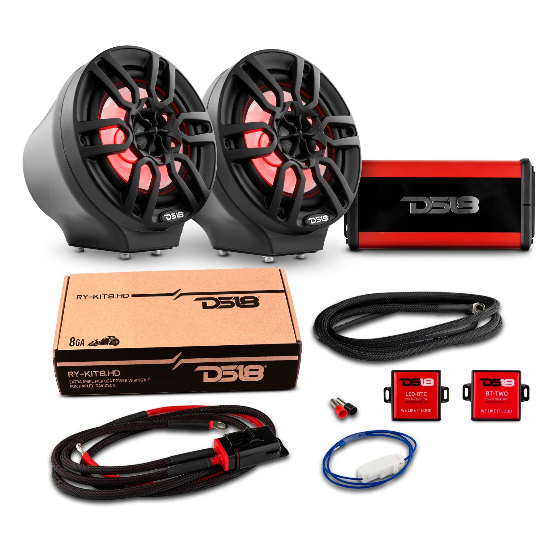 6.5" Loaded Flat Mount Speaker Pods with Amplifier, Installation Kit and RGB LED Lights, Package for Can-Am Spyder & Ryker