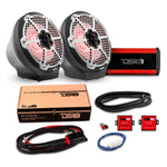 8" Loaded Flat Mount Speaker Pods with Amplifier, Installation Kit and RGB LED Lights, Package for Can-Am Spyder & Ryker