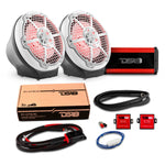 8" Loaded Flat Mount Speaker Pods with Amplifier, Installation Kit and RGB LED Lights, Package for Can-Am Spyder & Ryker