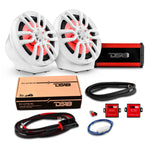 8" Loaded Flat Mount Speaker Pods with Amplifier, Installation Kit and RGB LED Lights, Package for Can-Am Spyder & Ryker