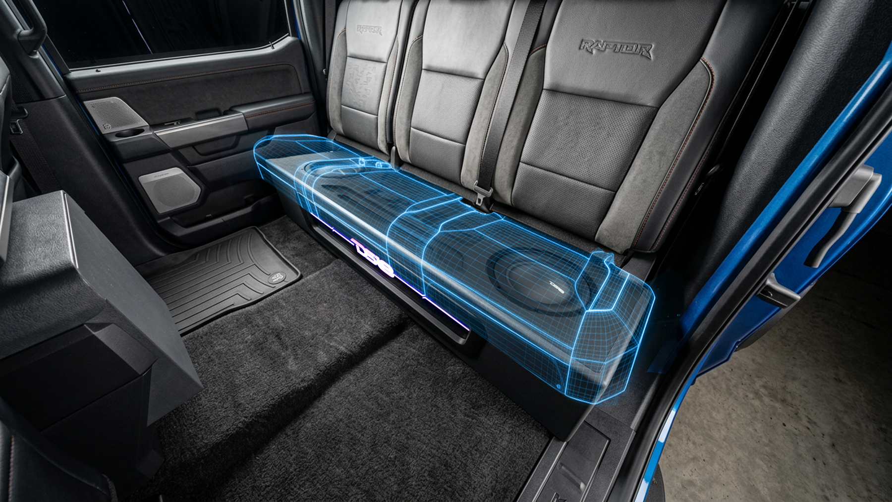 Ford F-150 2 x 10" Subwoofer Loaded Enclosure Package With Vinyl Finish and Dream LED Lights (MADE IN USA)