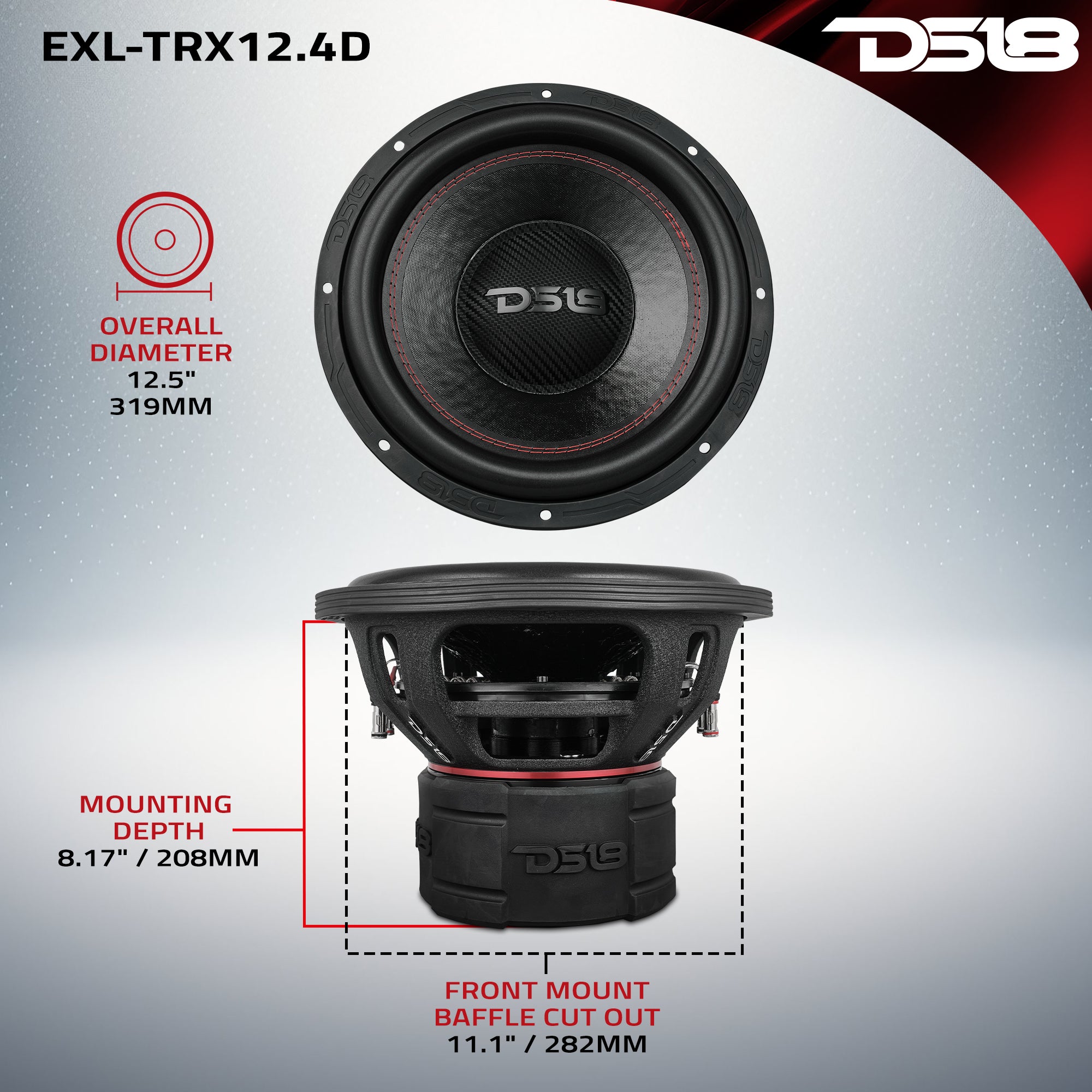 DS18 EXL 12” Subwoofer Quad Stack with Reinforced Cone 2000 Watts RMS 4 ...