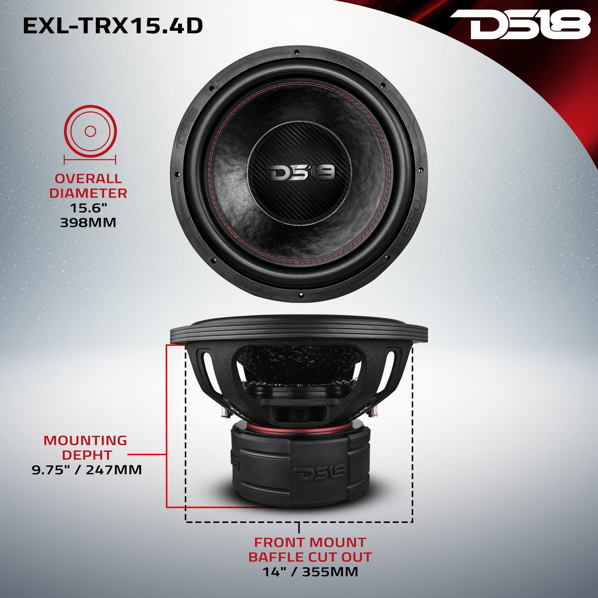 4 Stack Rms DS18 15” Subwoofer Quad Stack With Reinforced Cone 3000 Watts RMS