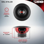 EXL-X 15" Subwoofer 1250 Watts Rms DVC 2-Ohms