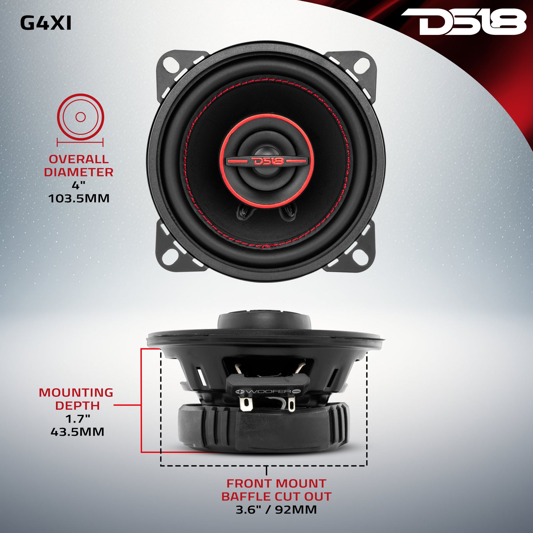 GEN-X 4" 2-Way Coaxial Speakers 40 Watts Rms 4-Ohm