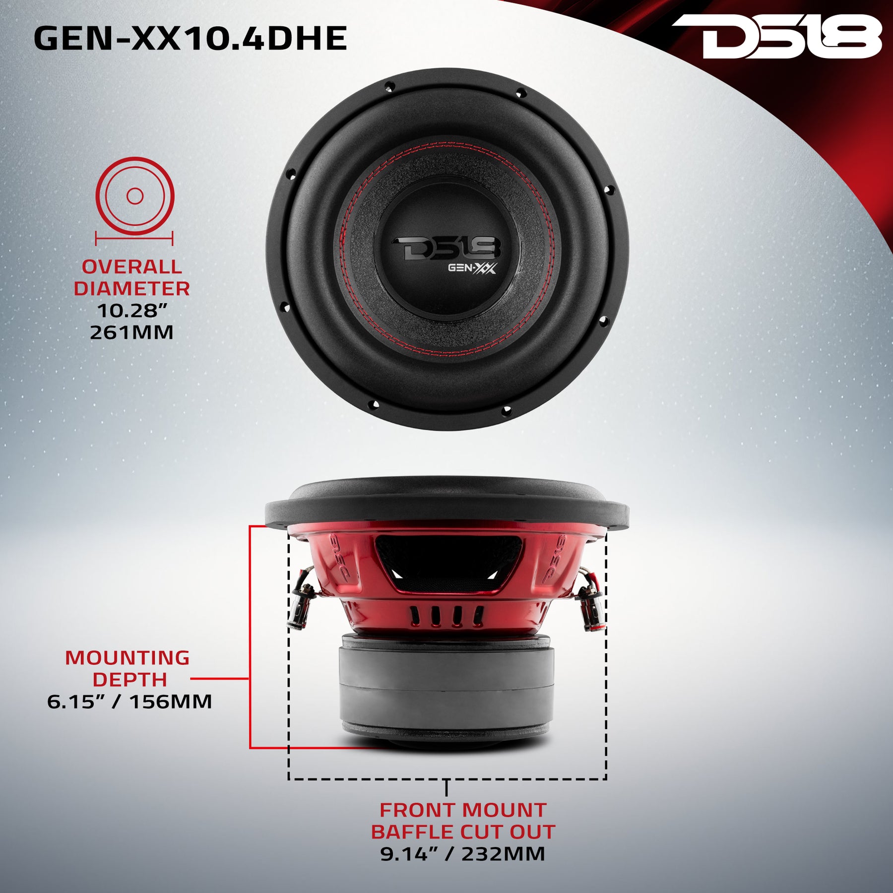 GEN-XX 10" High Excursion Subwoofer Double Stacked Magnets 500 Watts Rms DVC  4-Ohm