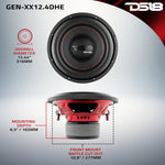 GEN-XX 12" High Excursion Subwoofer Double Stacked Magnets 600 Watts Rms DVC  4-Ohm