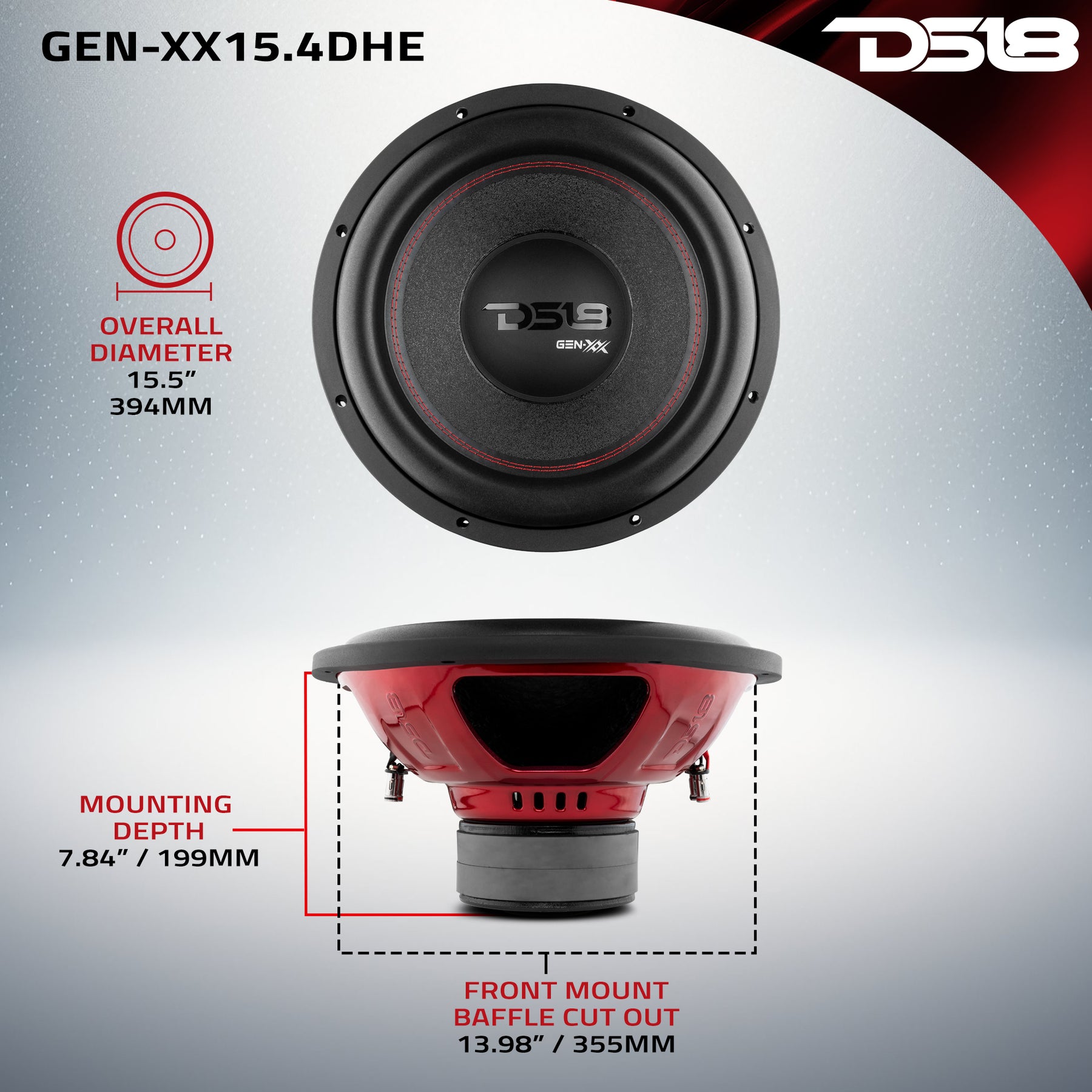 GEN-XX 15" High Excursion Subwoofer Double Stacked Magnets 600 Watts Rms DVC  4-Ohm