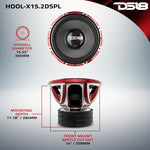 HOOLIGAN X 15" SPL Fiber Glass Cone Subwoofer 4000 Watts Rms 4" DVC 2-Ohm