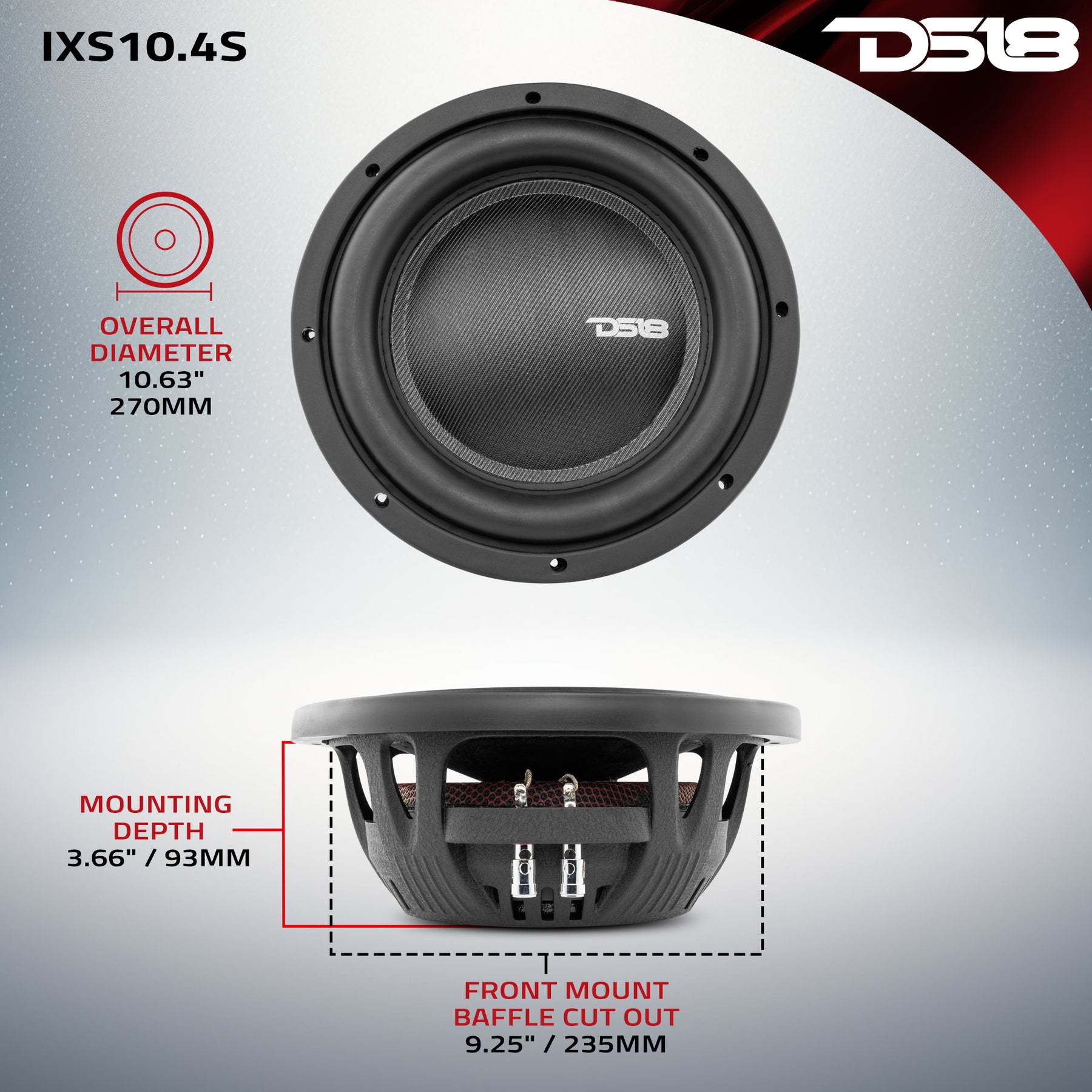 IXS Shallow-Mount 10" Fiber Glass Subwoofer 600 Watts Rms SVC 4-Ohm