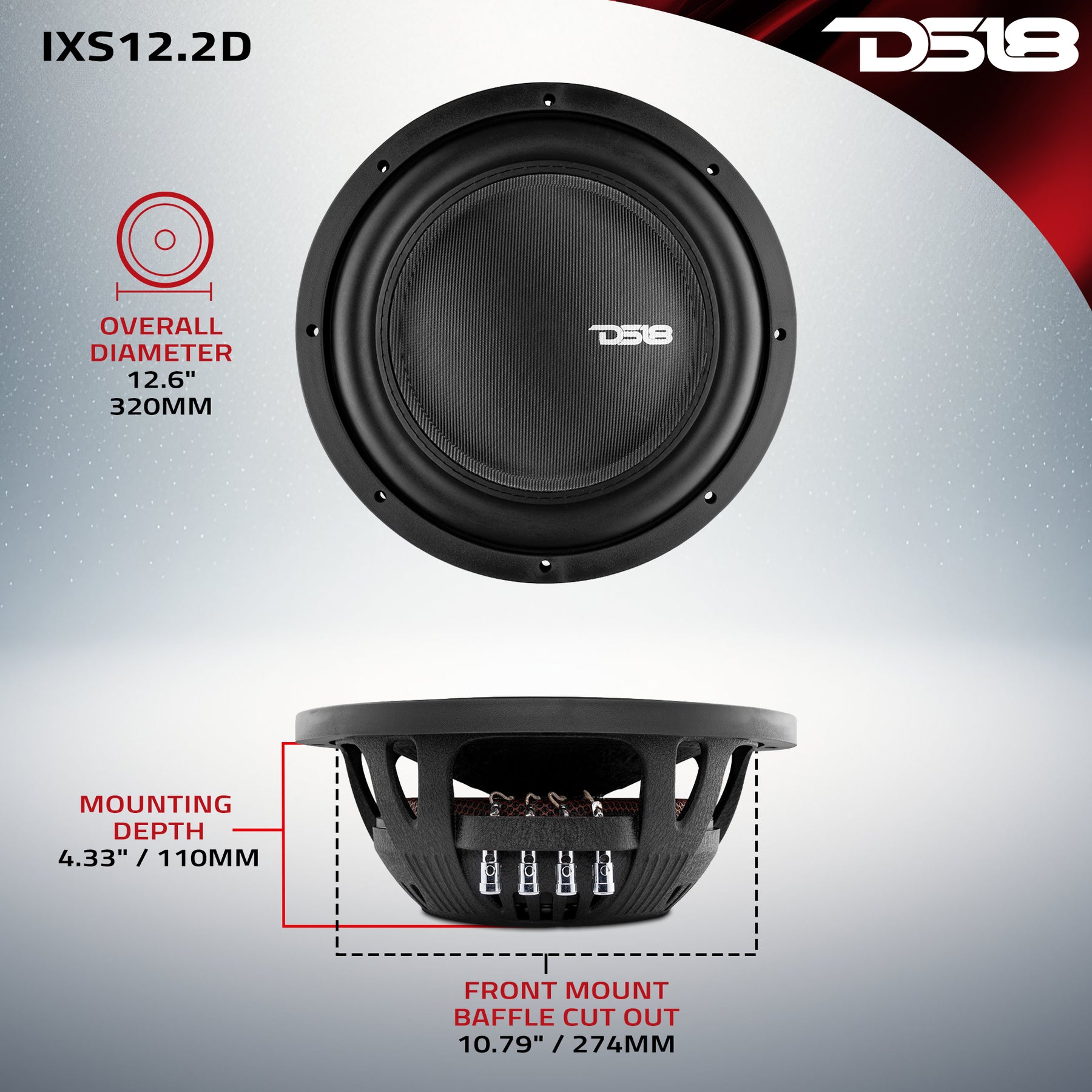 IXS Shallow-Mount 12" Fiber Glass Subwoofer 800 Watts Rms DVC 2-Ohm