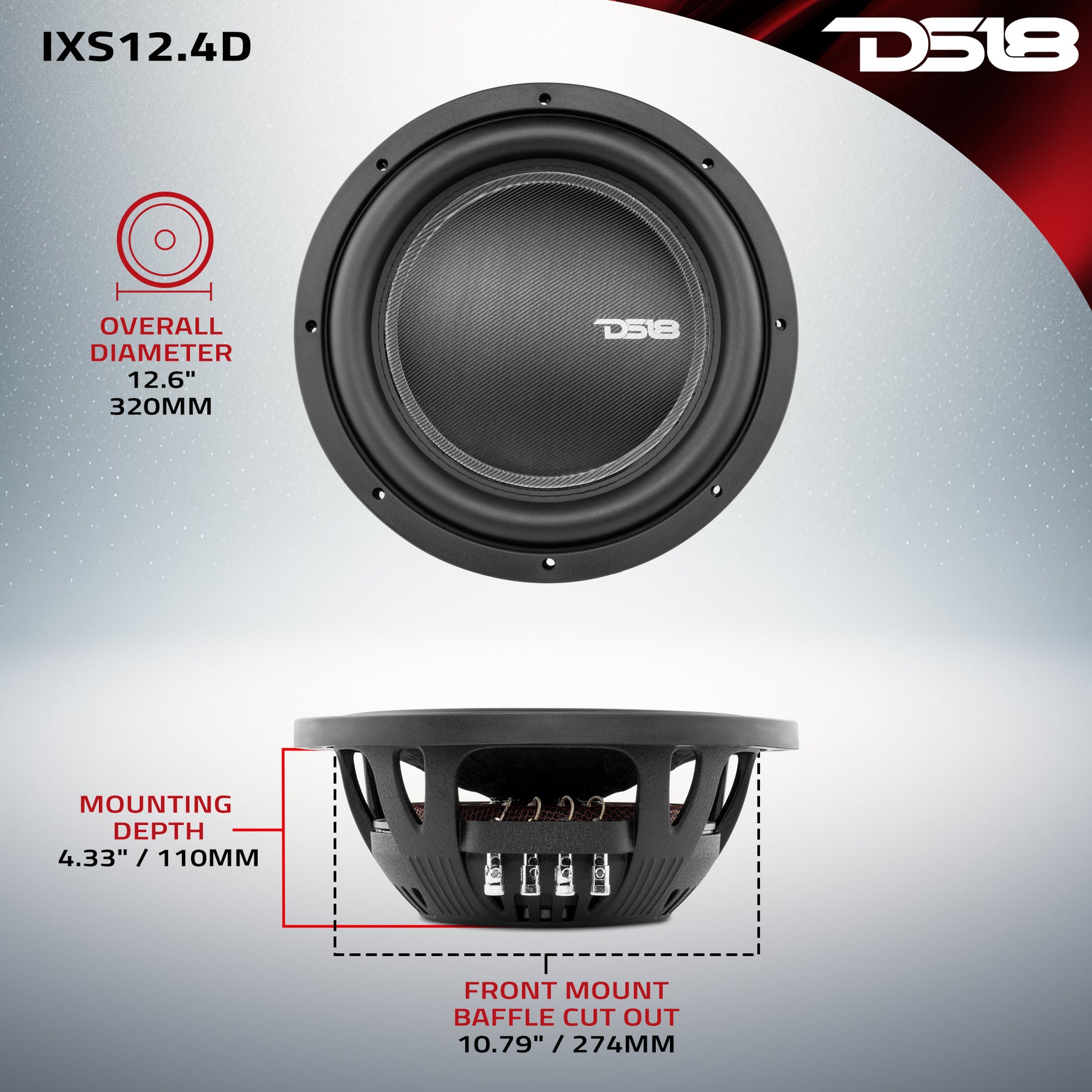 IXS Shallow-Mount 12" Fiber Glass Subwoofer 800 Watts Rms DVC 4-Ohm