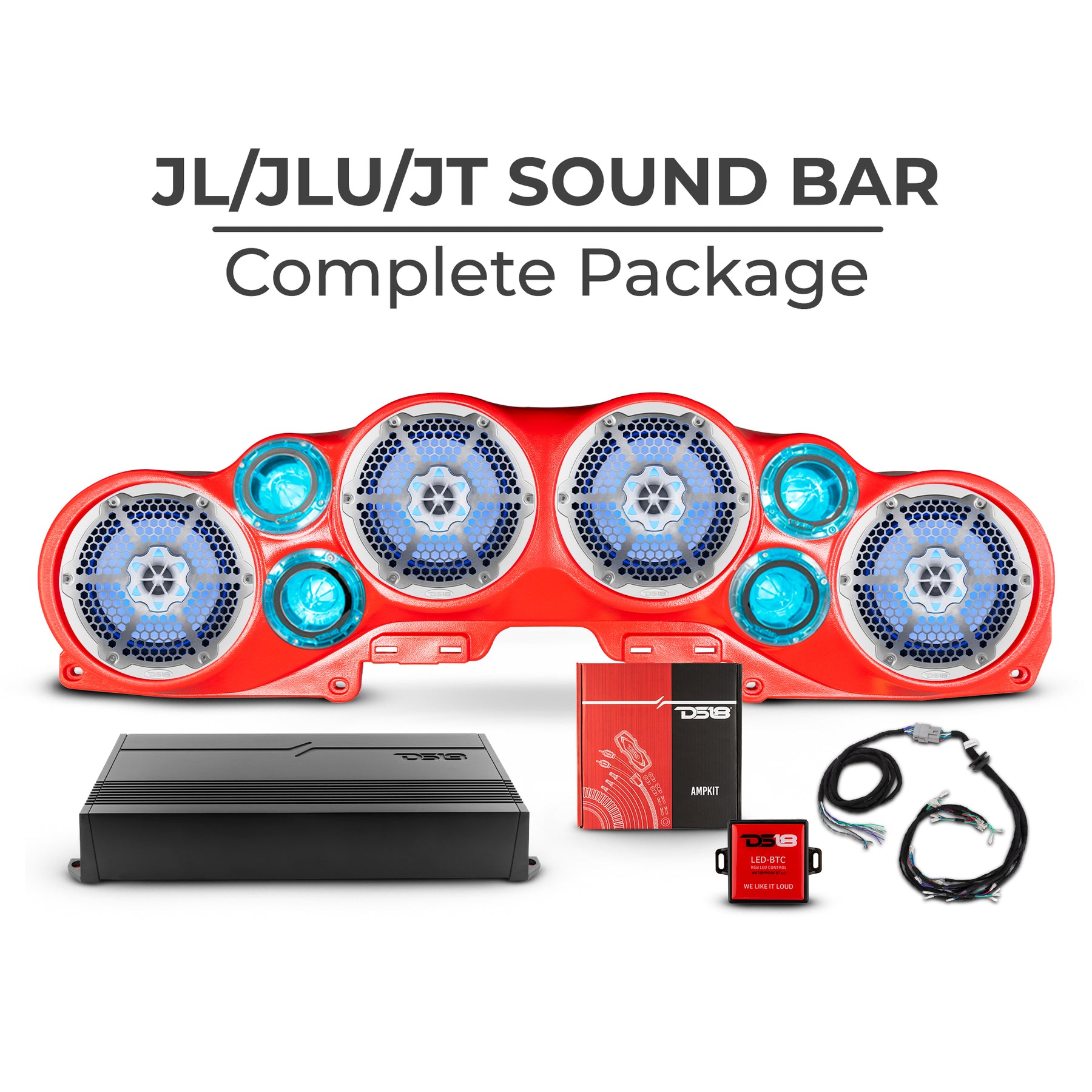 DS18 Jeep JL/JLU/JT (Gladiator) Complete Sound Bar Package with Metal Grill Marine Speakers