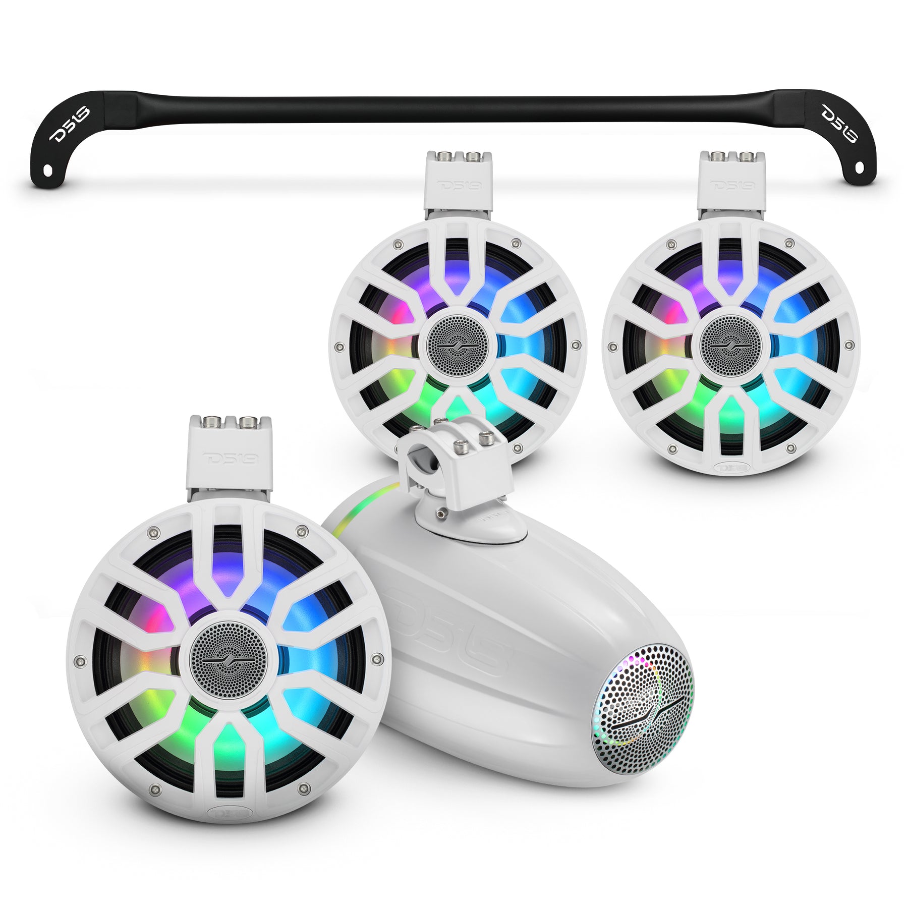 Jeep Wrangler JLU 4-Door Soft Tops and Hard Tops (2018–2024) - Mounting Tube with 4x 8" Marine Tower Speakers