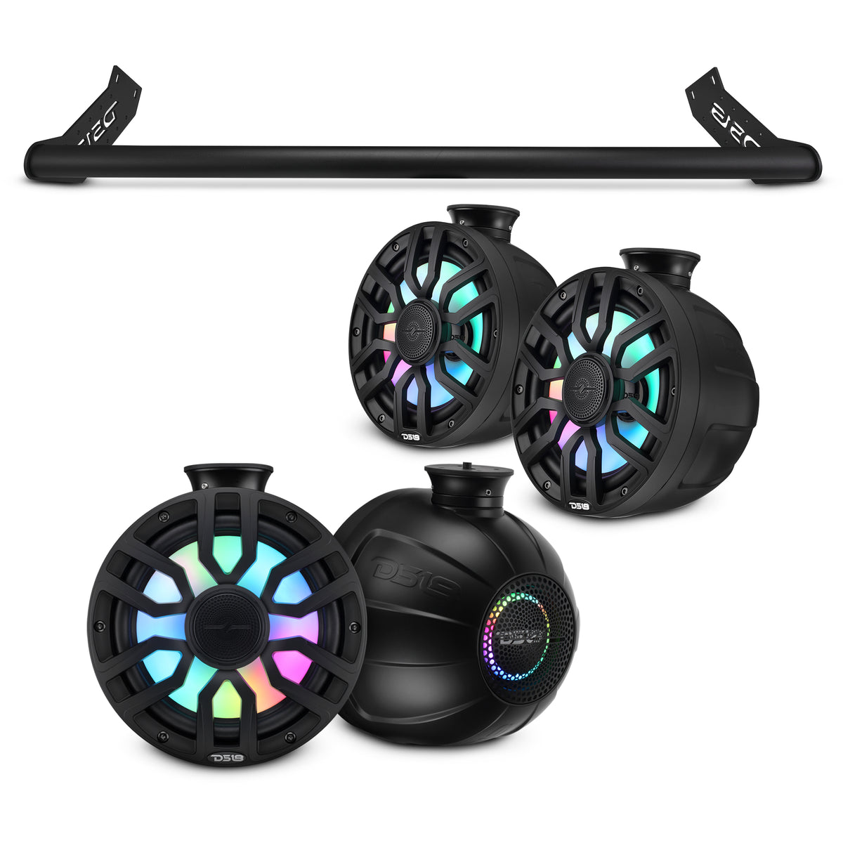 Jeep Wrangler JL 2-Door Hardtop (2018–2023) - Mounting Tube with 4x 8" Marine Tower Speakers