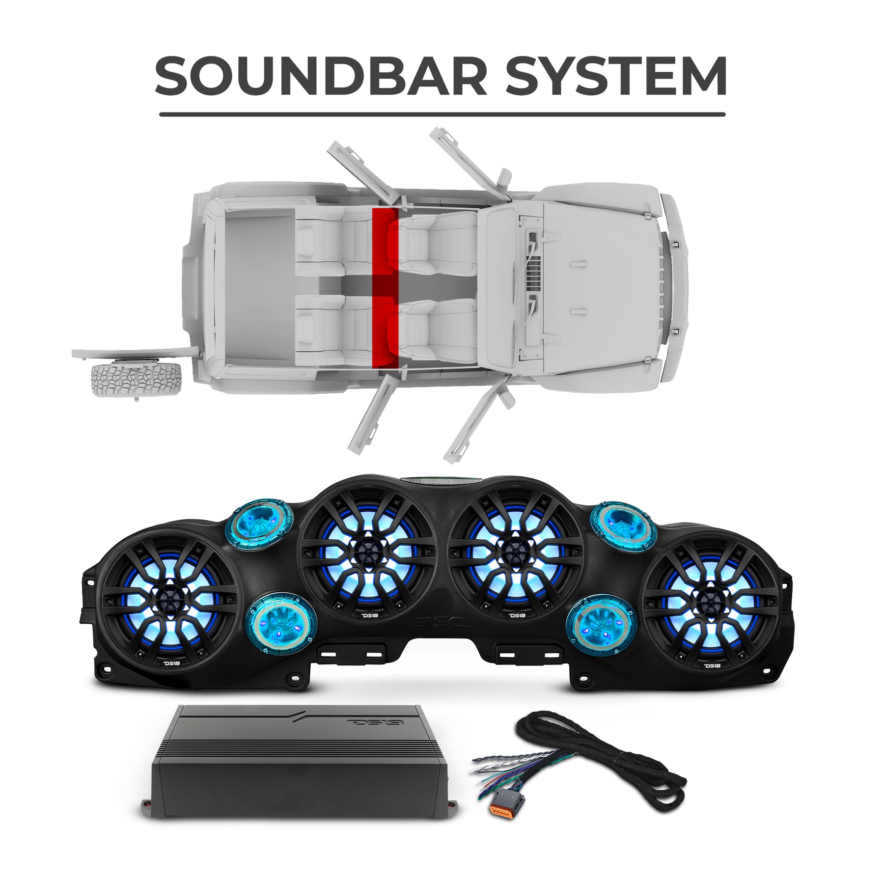 Paquete Ultimate para Jeep JLU 2018–2023: incluye barra de sonido, paneles de puertas, subwoofers y amplificadores. 