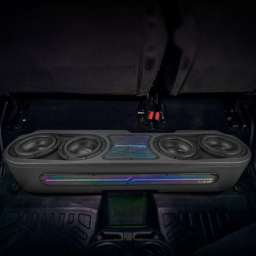 Caja acústica para subwoofer Jeep JT Gladiator bajo el asiento trasero con 4 altavoces de 8