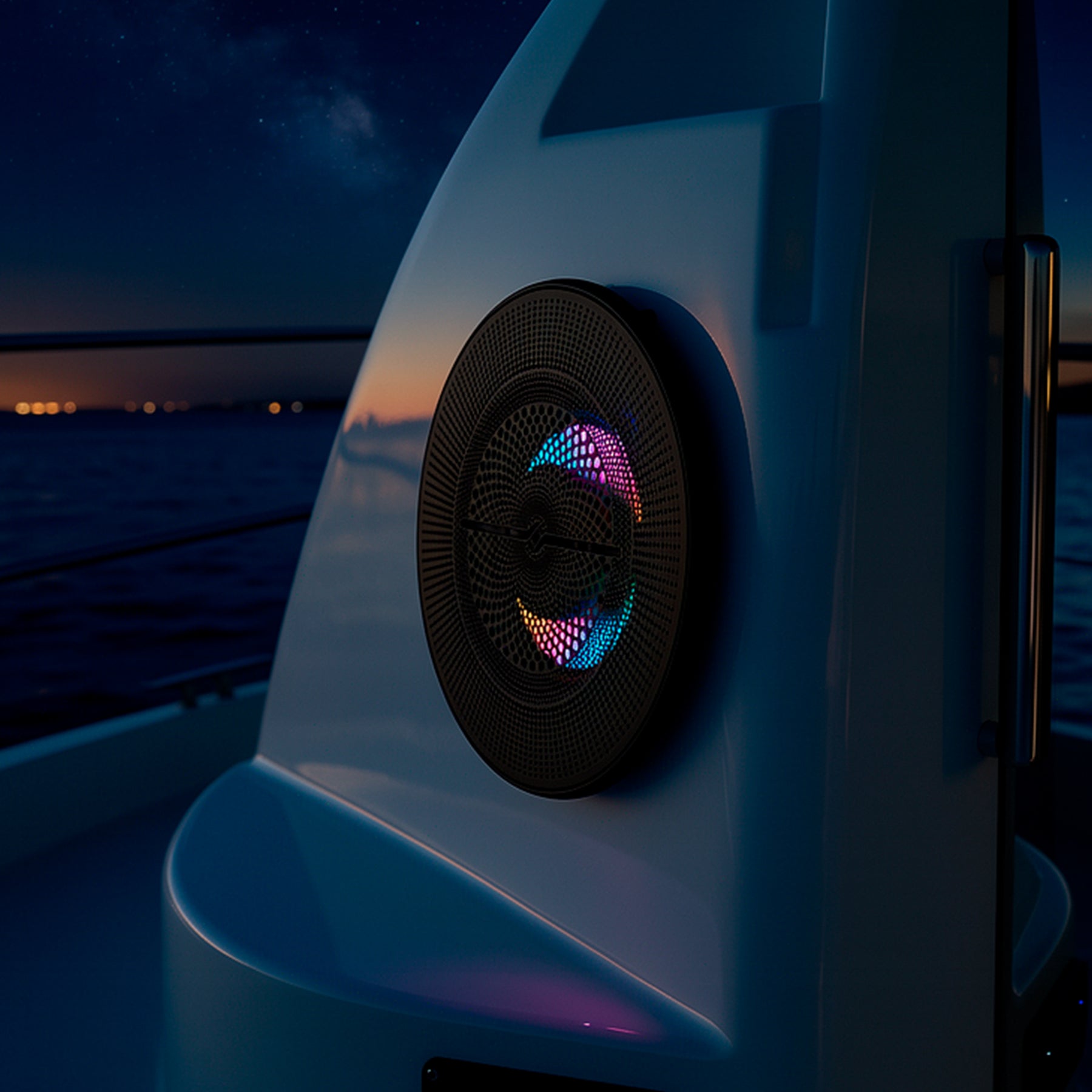 Luxury 6.5” 2-Way Marine Coaxial Speaker with Digital LED Lights and Flush Magnetic Mount Grille | 150W RMS 4-Ohm