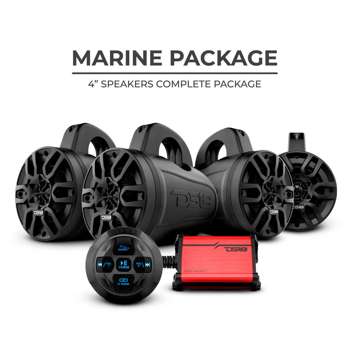 MP 4 x 4" Wakeboard Tower Speakers Package Amplifier And Bluetooth Audio Receiver 100 Watts Rms