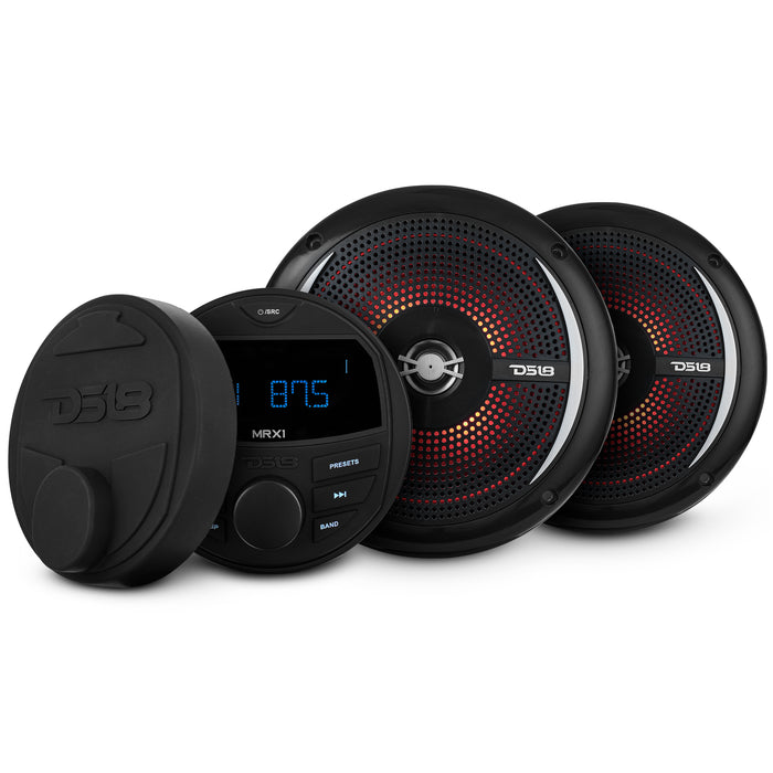 Unidad principal para embarcaciones y vehículos recreativos y paquete de altavoces marinos de 6,5" (MRX1 y 2 x NXL-6SL/BK) - Negro 