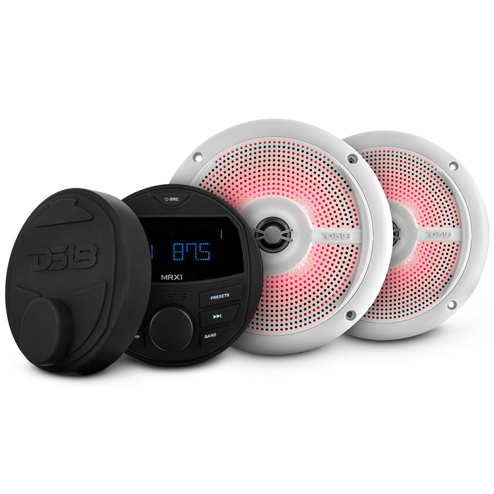 Unidad principal para embarcaciones y vehículos recreativos y paquete de altavoces marinos de 6,5" (MRX1 y 2 x NXL-6SL/WH) - Blanco 