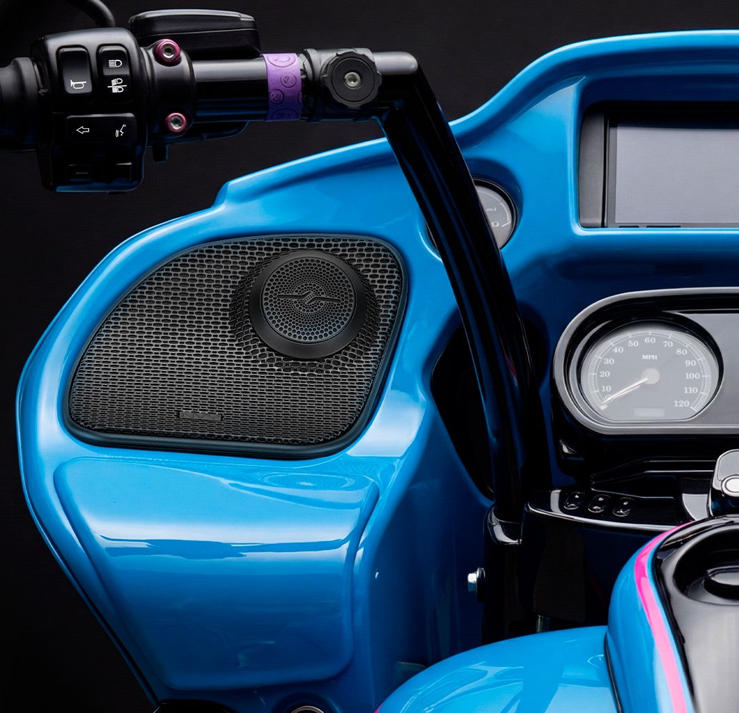 Harley-Davidson Road Glide 2014–2023 Front Stage Audio Upgrade Kit | 8" Slim Midrange Speakers + Bullet Tweeter NVY Grilles