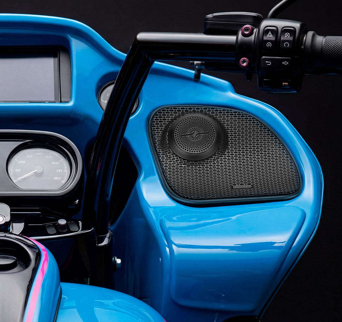 Harley-Davidson Road Glide 2014–2023 Front Stage Audio Upgrade Kit | 8" Slim Midrange Speakers + Bullet Tweeter NVY Grilles