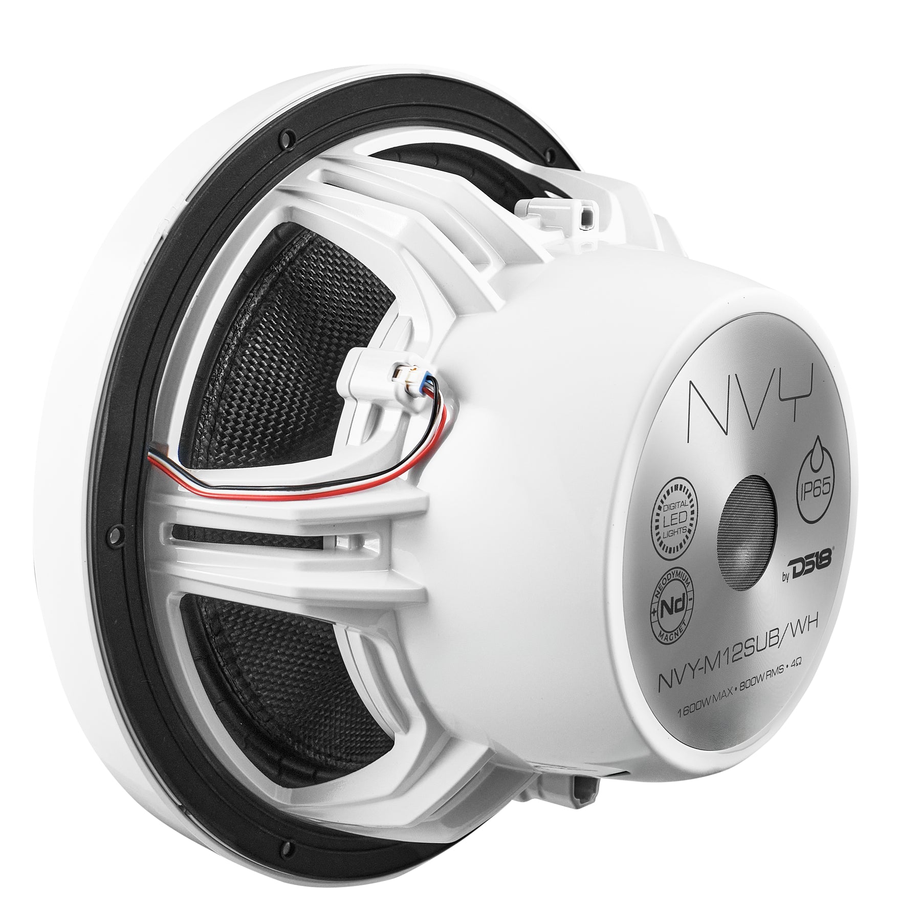 12" Neodymium Marine & Powersport Subwoofer with Digital LED Lights and Carbon Fiber Cone | 800W RMS 4-Ohm