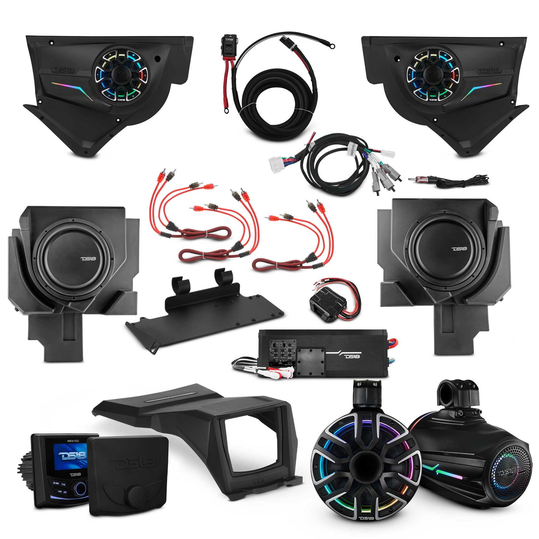 Can-Am Maverick X3 NVY Stage - Door Speaker Panels, 8" Neodymium Tower Speakers, Dual 12” Subwoofer, Amplifier, Bluetooth Radio & LED Lights