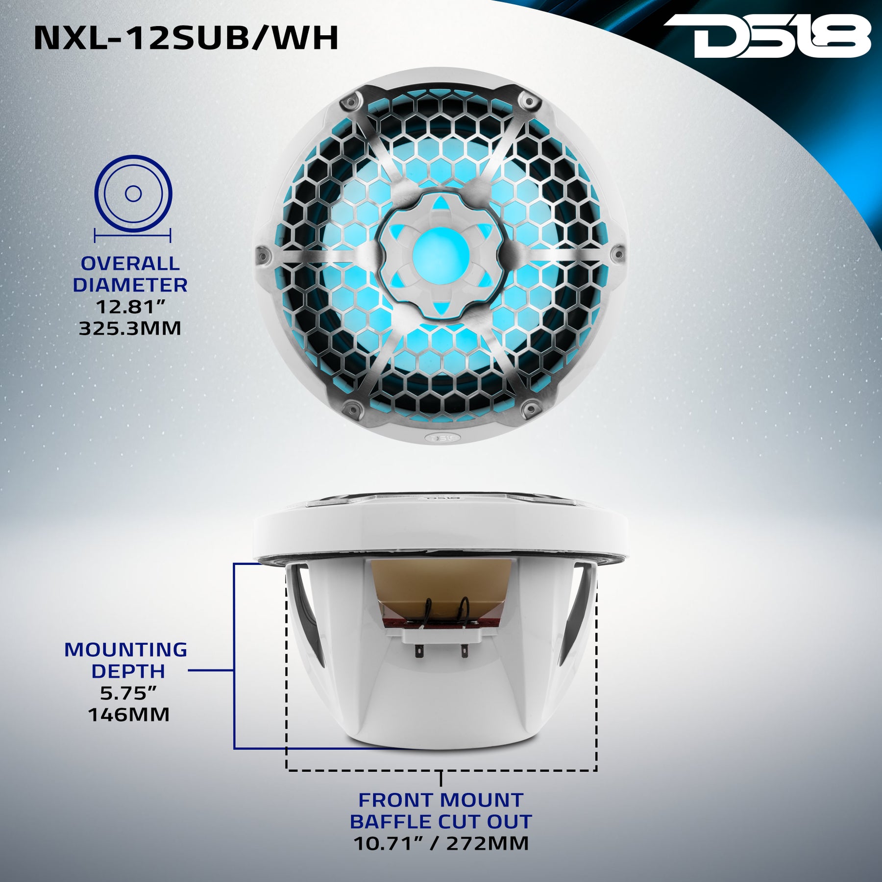 NXL 12" Marine Subwoofer With LED RGB Lights 350 Watts Rms SVC 4-Ohm -White