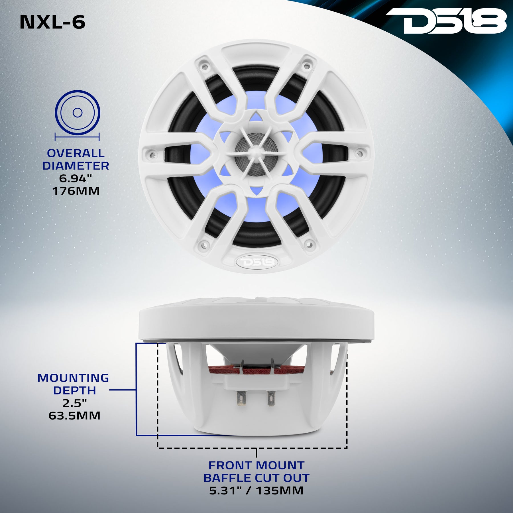 DS18 NXL-6/WH HYDRO 2-Way Marine Speakers with Integrated RGB