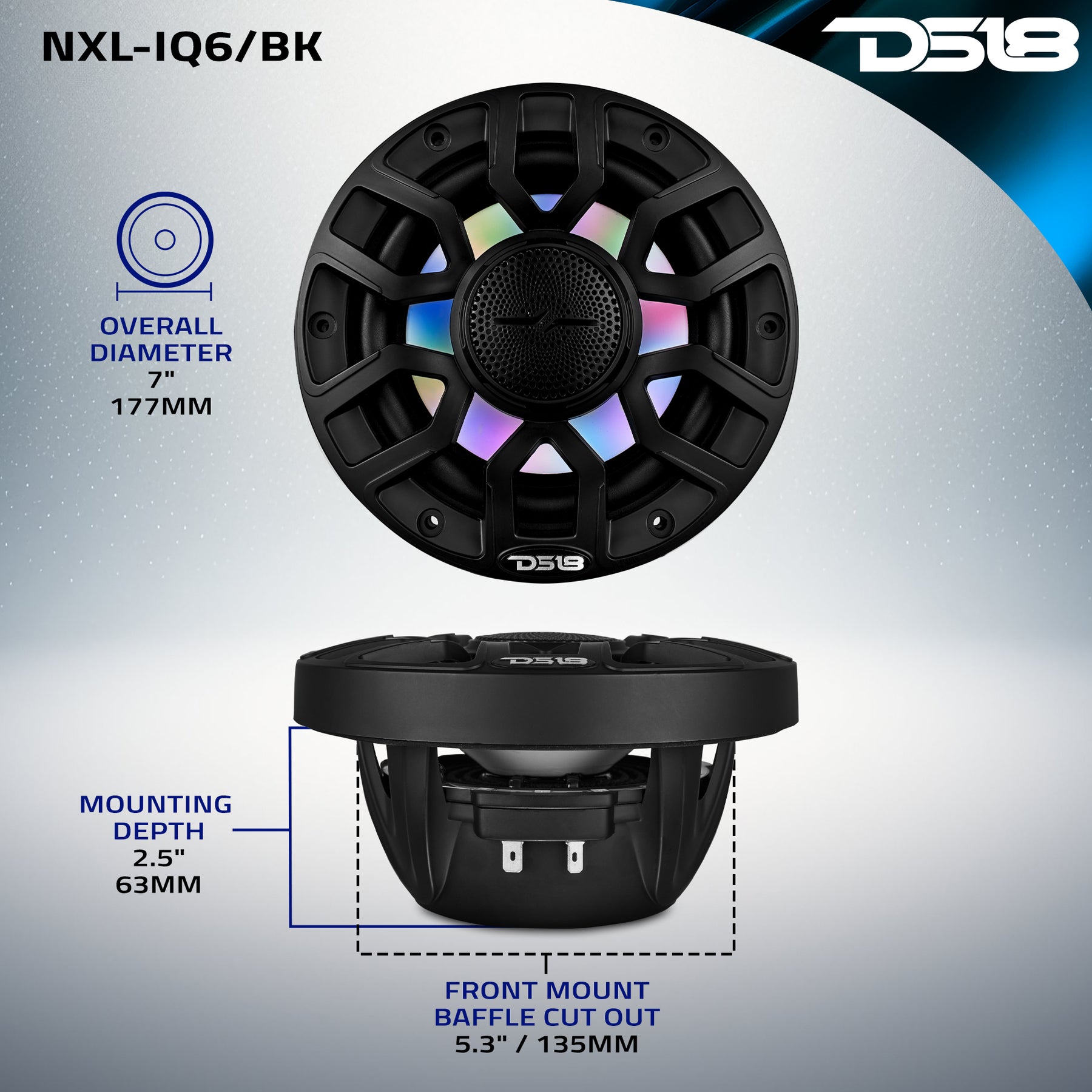 NXL 6.5" 2-Way Coaxial Marine Speaker With Digital Led Lights And Bullet Tweeter 150 Watts 4-Ohm