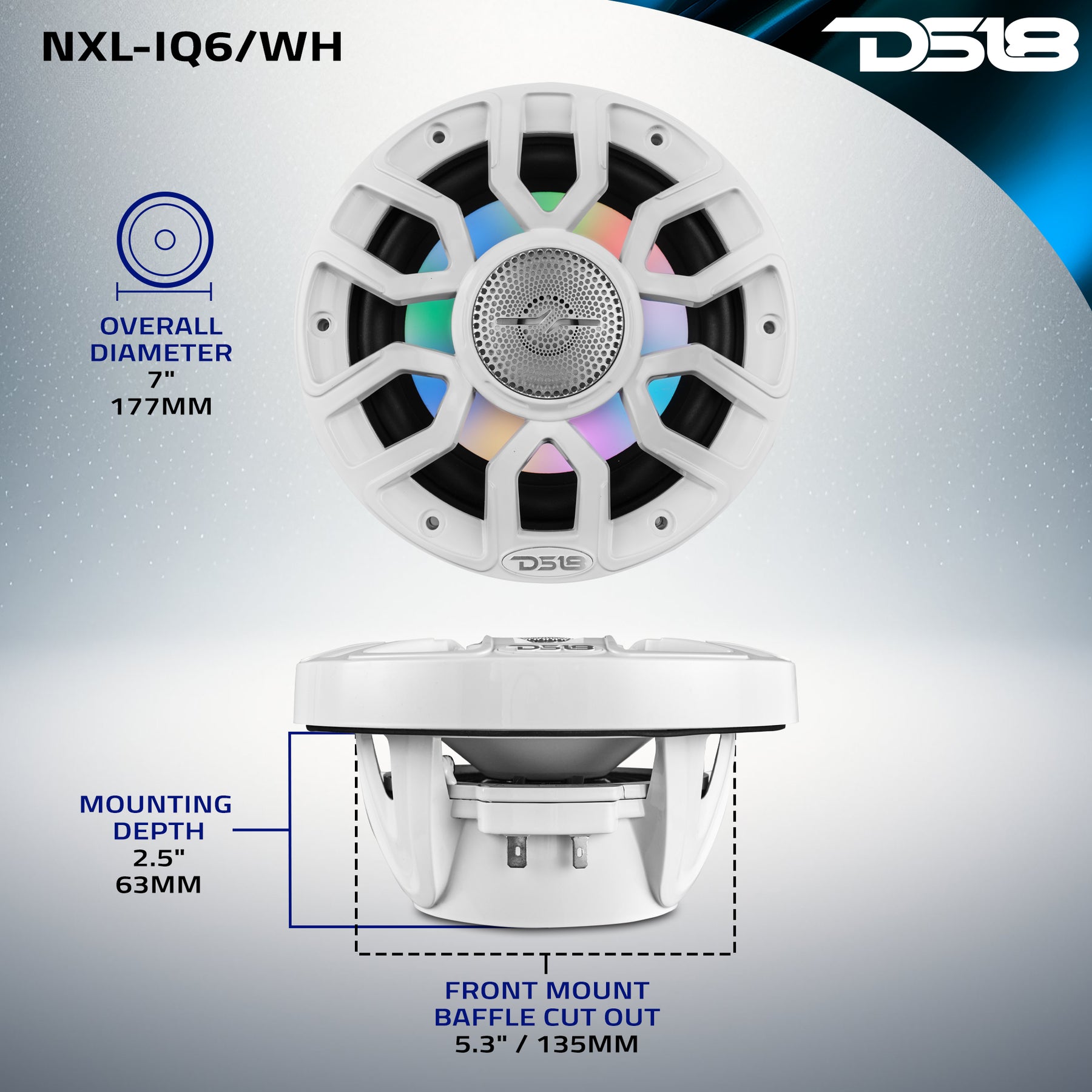 NXL 6.5" 2-Way Coaxial Marine Speaker With Digital Led Lights And Bullet Tweeter 150 Watts 4-Ohm