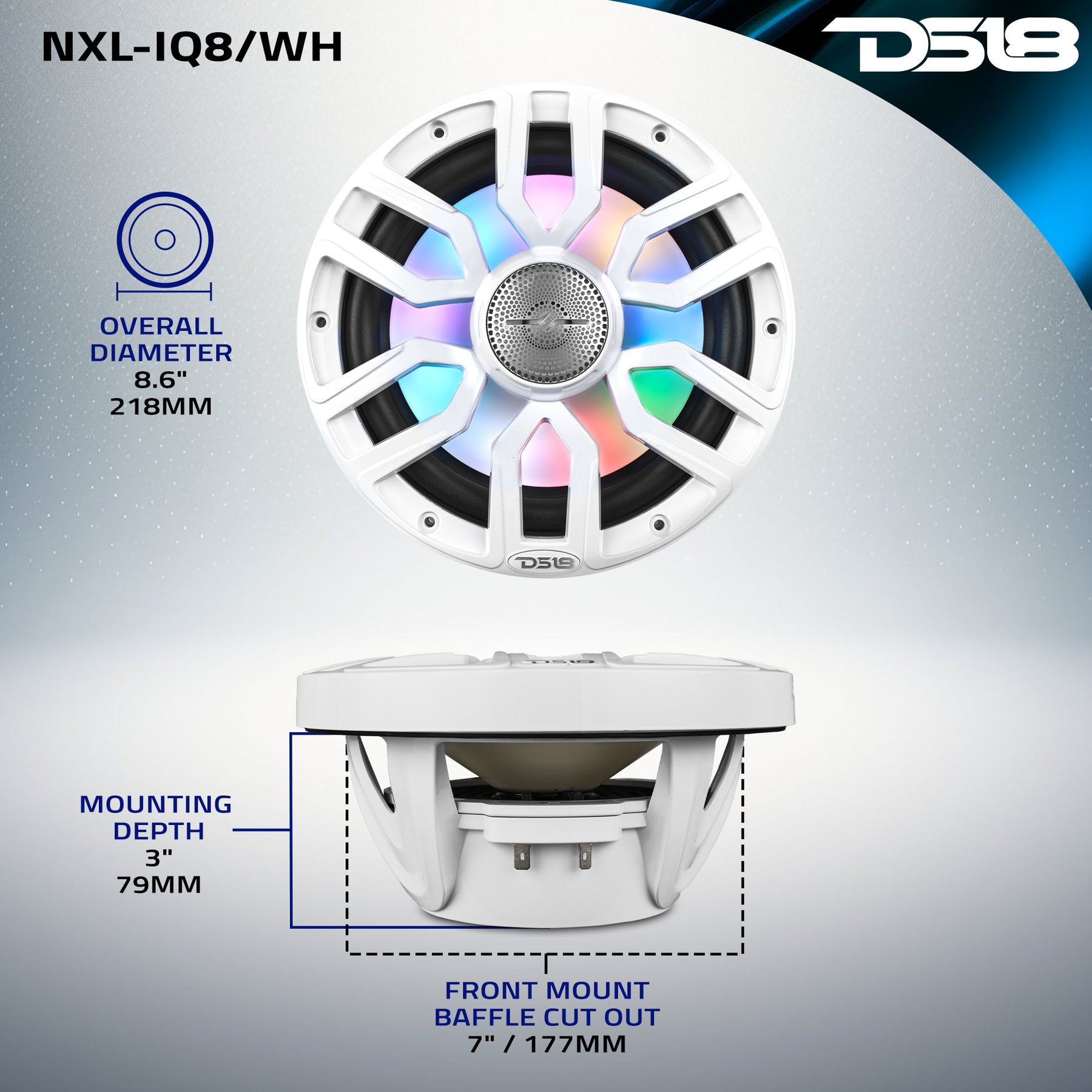 NXL 8" 2-Way Coaxial Marine Speaker With Digital Led Lights And Bullet Tweeter 175 Watts 4-Ohm