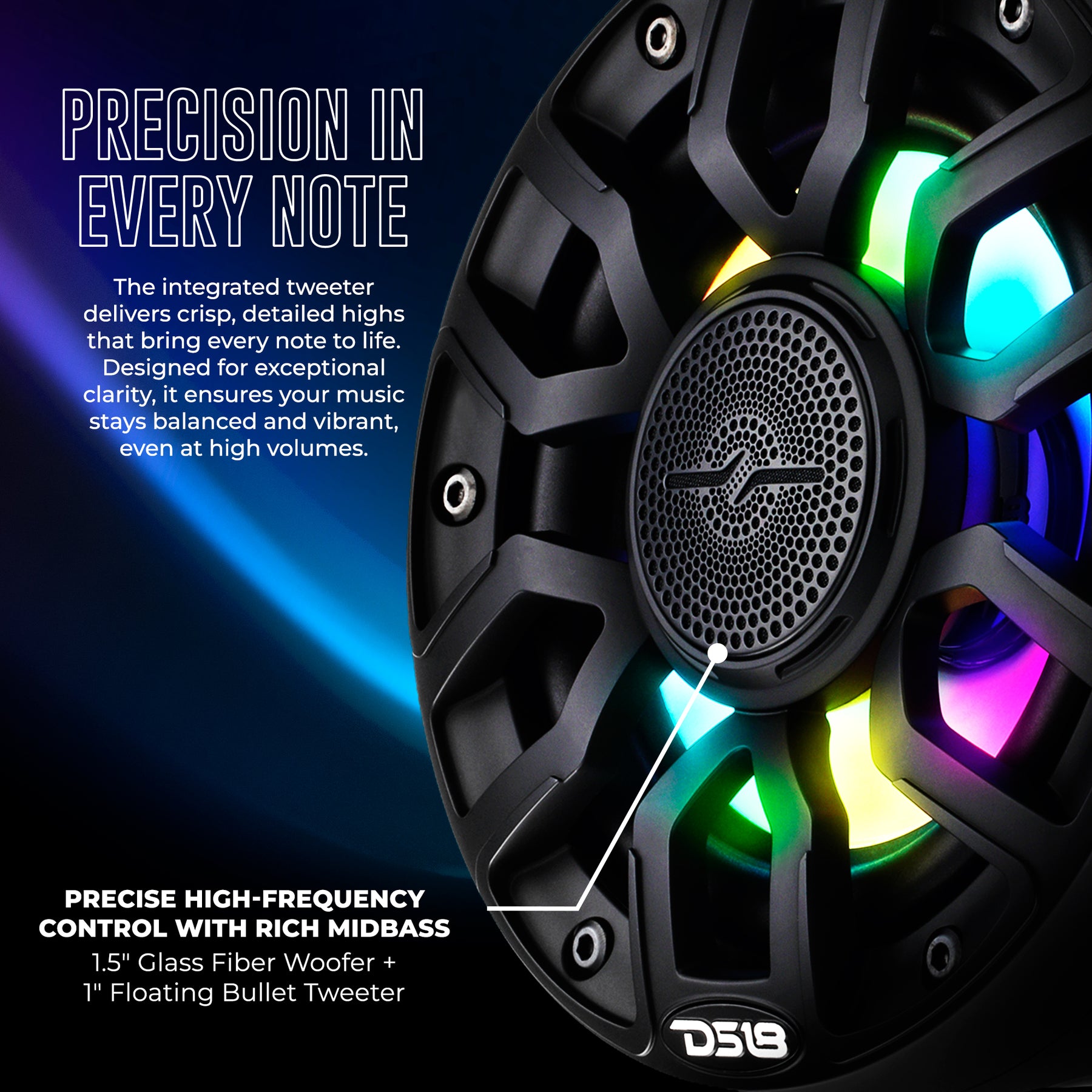 Altavoces coaxiales marinos de torre corta NXL-iQ de 6.5" con luces LED digitales, 150 W RMS, 300 W máx., 4 ohmios