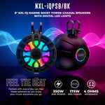 Altavoces coaxiales marinos NXL-iQ de torre corta de 8" con luces LED digitales, 175W RMS, 350W Max, 4 ohmios