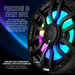 Altavoces coaxiales marinos NXL-iQ de torre corta de 8" con luces LED digitales, 175W RMS, 350W Max, 4 ohmios