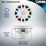 Subwoofer marino de 10" con motor de imán híbrido, rejilla extraíble y luces LED digitales - 500W RMS 4 ohmios