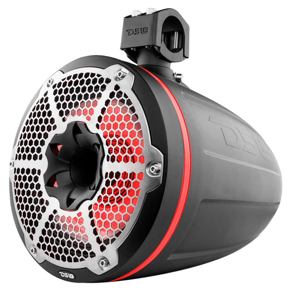 Torres NXL de 10" de neodimio para embarcaciones y vehículos recreativos con radiador pasivo integrado, controlador de 1" y luces LED RGB de 300 vatios RMS - Negras