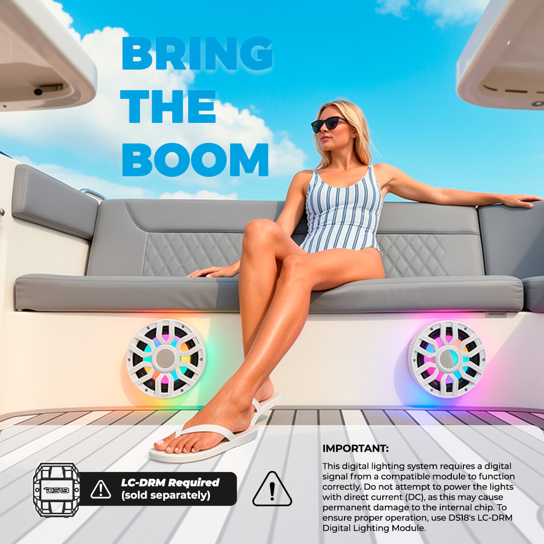 10” Marine Subwoofer with Hybrid Magnet Motor, Removable Grille and Digital LED Lights - 500W RMS 4-Ohm