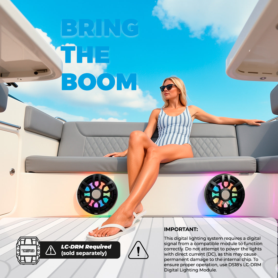 12” Marine Subwoofer with Hybrid Magnet Motor, Removable Grille and Digital LED Lights - 600W RMS 4-Ohm