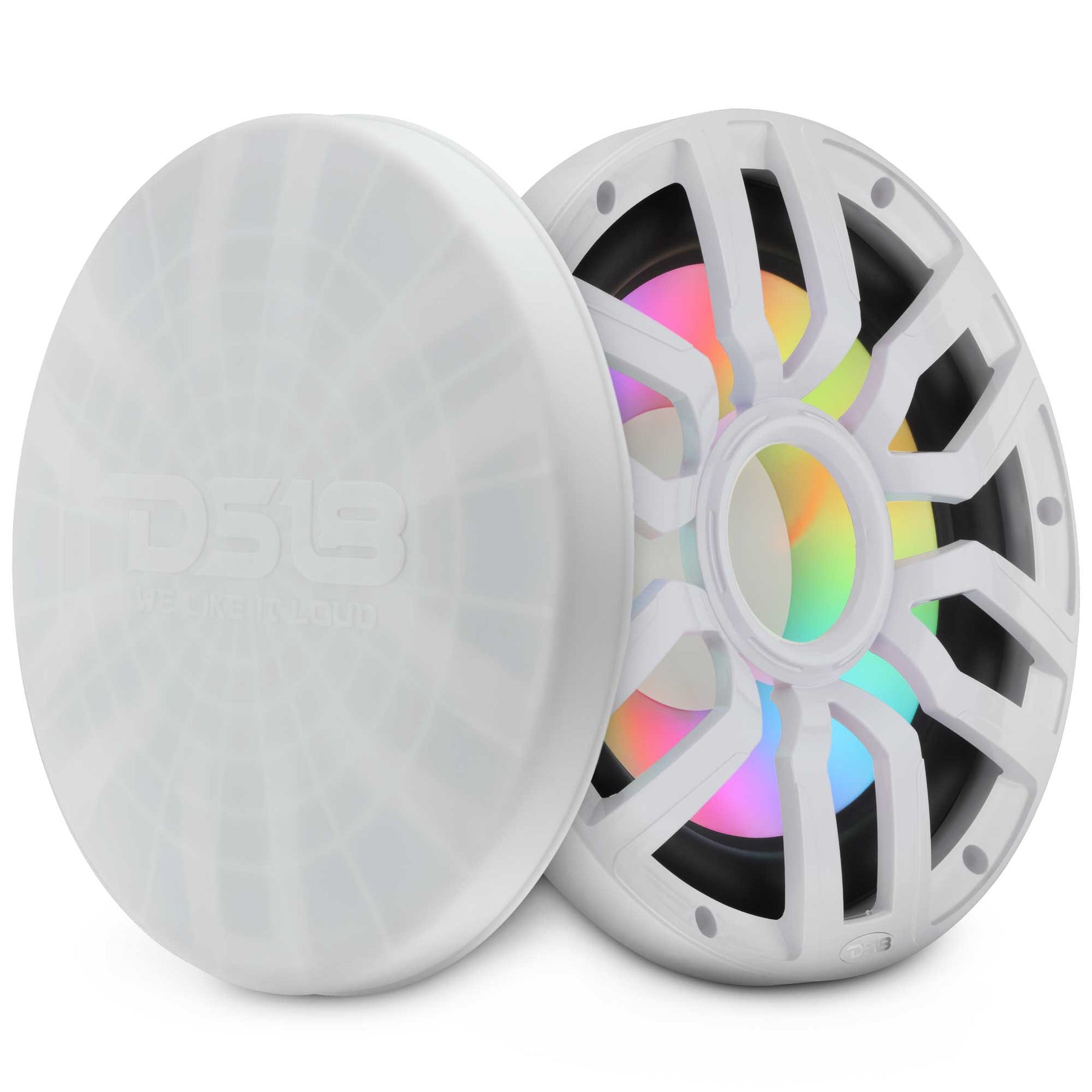 Subwoofer marino de 12" con motor de imán híbrido, rejilla extraíble y luces LED digitales - 600W RMS 4 ohmios