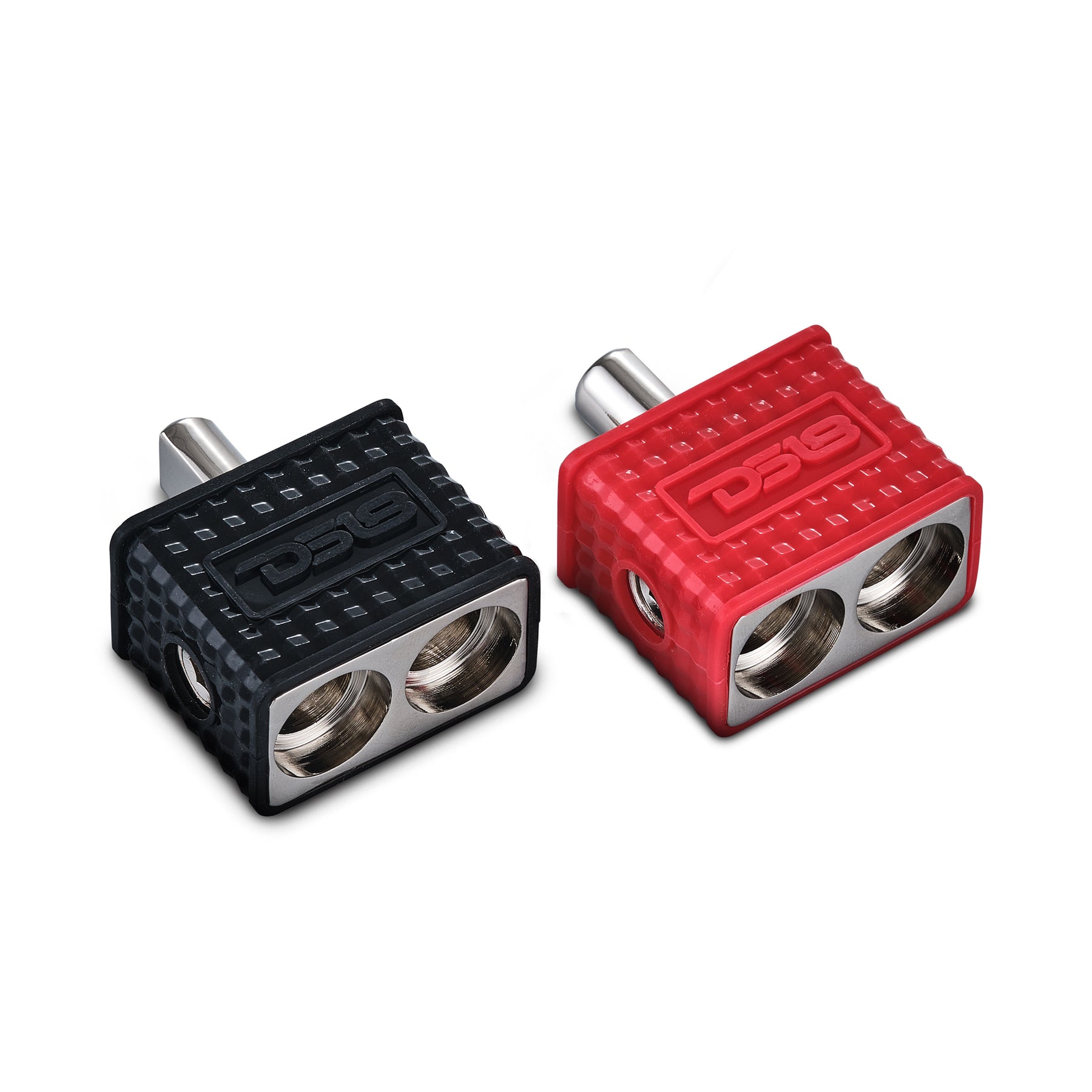 Dual 1/0-GA to 1/0-GA Amp Input Reducers with Offset Stub and Silicone Cover