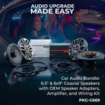 Kit de altavoces coaxiales de rango completo de 6,5" y 6x9" - Incluye adaptadores de altavoz OEM, amplificador y kit de cableado.