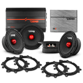 Kit de actualización de altavoces de rango medio PRO Audio de 6,5" - Incluye adaptadores de altavoces OEM, amplificador y kit de cableado.