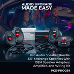 Pro Audio Speaker Bundle: 6.5" Midrange Speakers with OEM Speaker Adapters, Amplifier, and Wiring Kit
